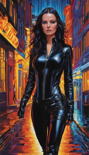 赛博朋克风格黑色连体衣美女图片